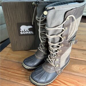 Sorel Brown and Gray Tall Lace-Up Waterproof Winter Boots